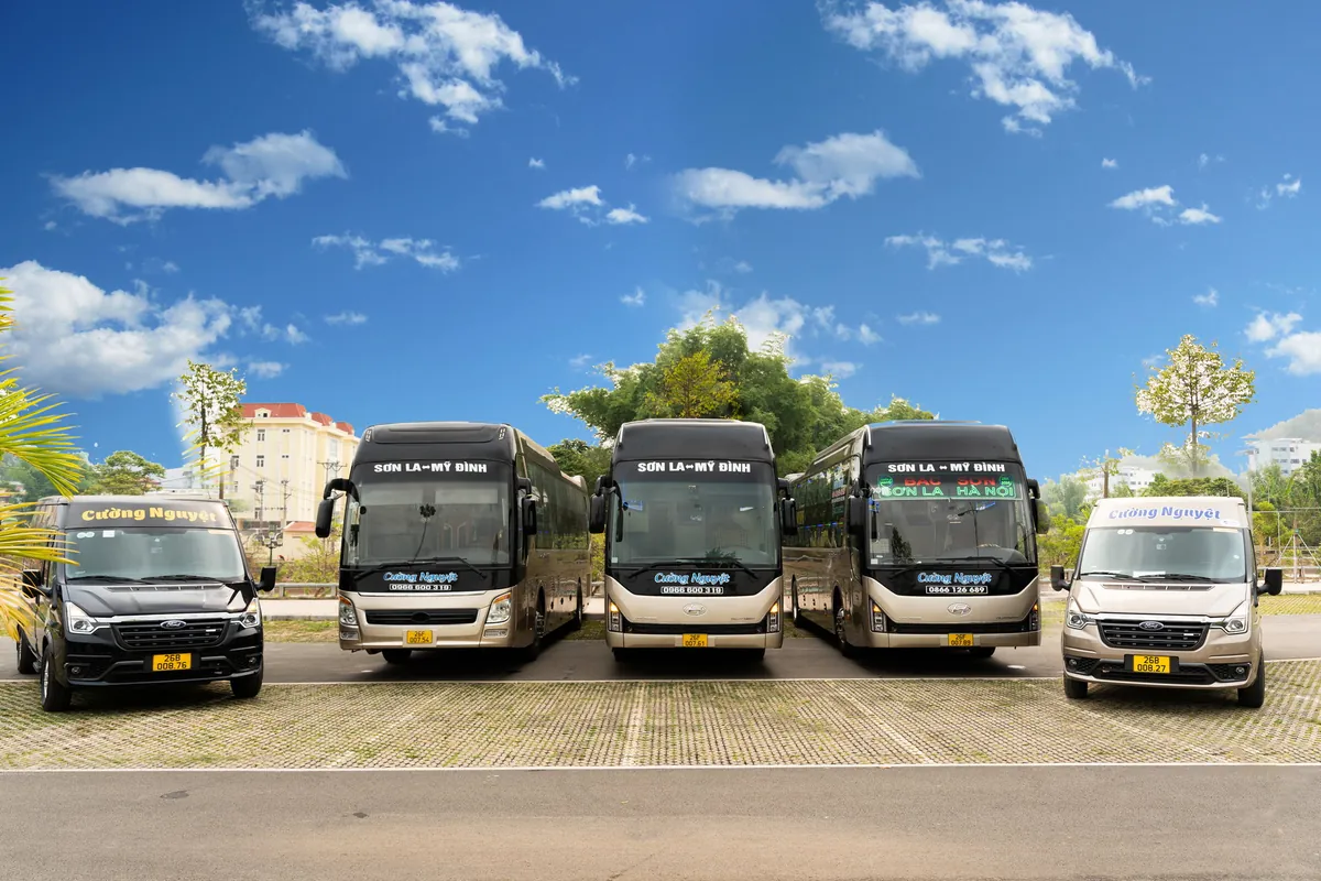 Đội xe limousine giường nằm của Bắc Sơn Cường Nguyệt tại bãi đỗ